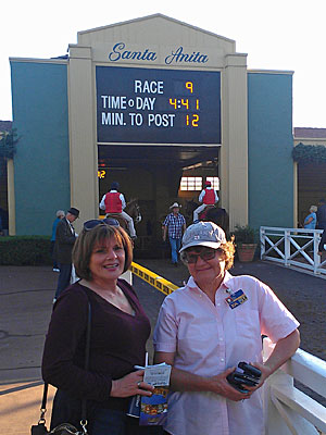 Patty & Linda in front of Santa Anita paddock area