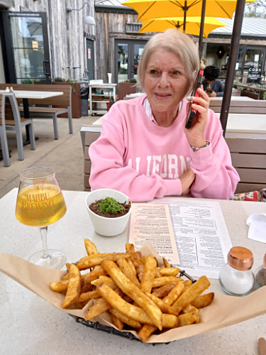 Patty eating lunch at Malibu Brewing Company