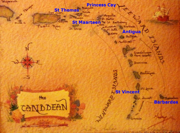 map of Caribbean Cruise