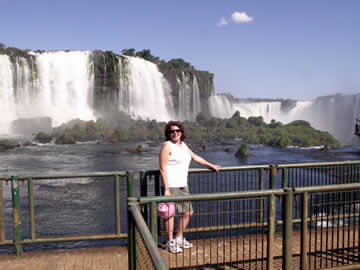 Patty in front of Iguau Falls