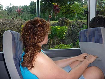 Danielle riding bus to rainforest