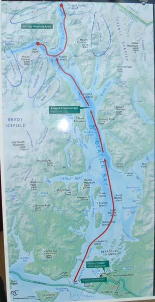 Cruise ship route through Glacier Bay