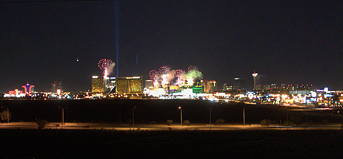 Las Vegas Strip at midnight New Year's Eve