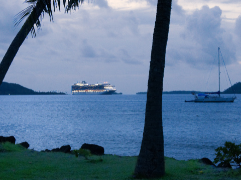 Ship from shore in the evening