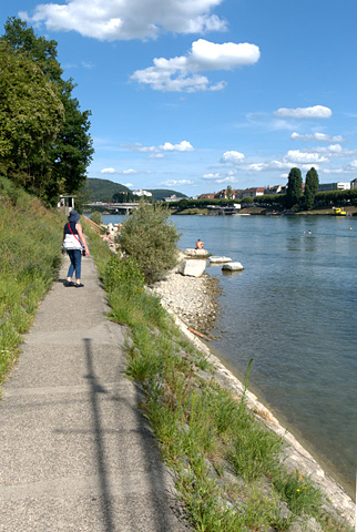 walking along the Rhein River below the dyke